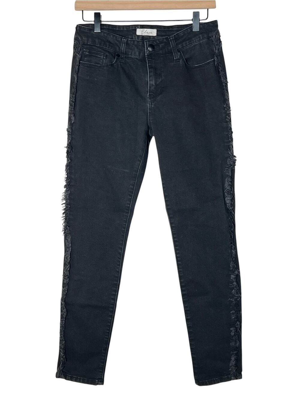 Elan Black Women's Frayed Side Seam Skinny Jeans size Medium M B124